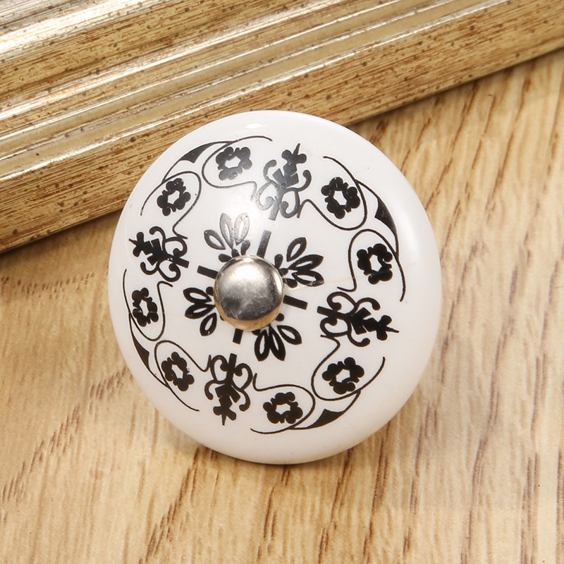 1PC White Print Ceramic Handles Drawer Knobs Cupboard Door Handles Single Hole Cabinet Handles With Screws Furniture Handle: kitten