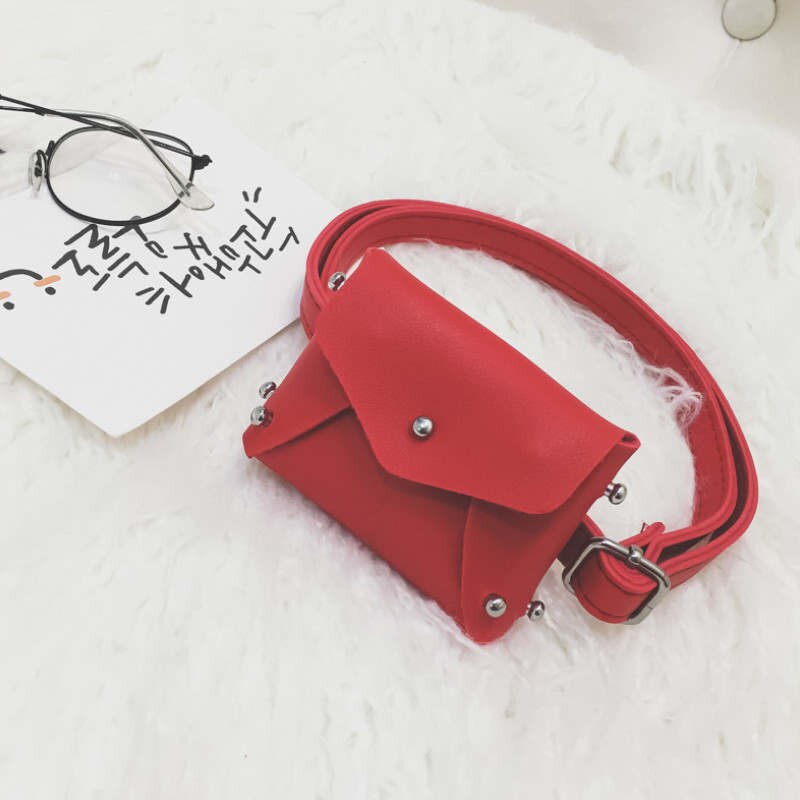 Children Girls Faux Leather Cute Waist Packs Square Shape Rivet Fanny Pack Bum Belt Bag: A7