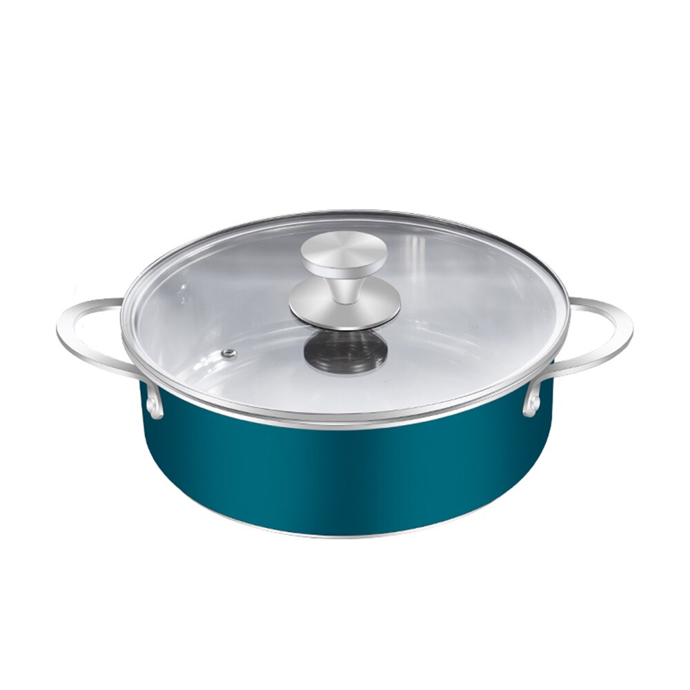 Rvs Dagelijks Pan Kookgerei Met Deksel 28Cm Pot Koken Accessoires 2 Handvat Koken Keukengerei Pot Koken Supply: Dark Green