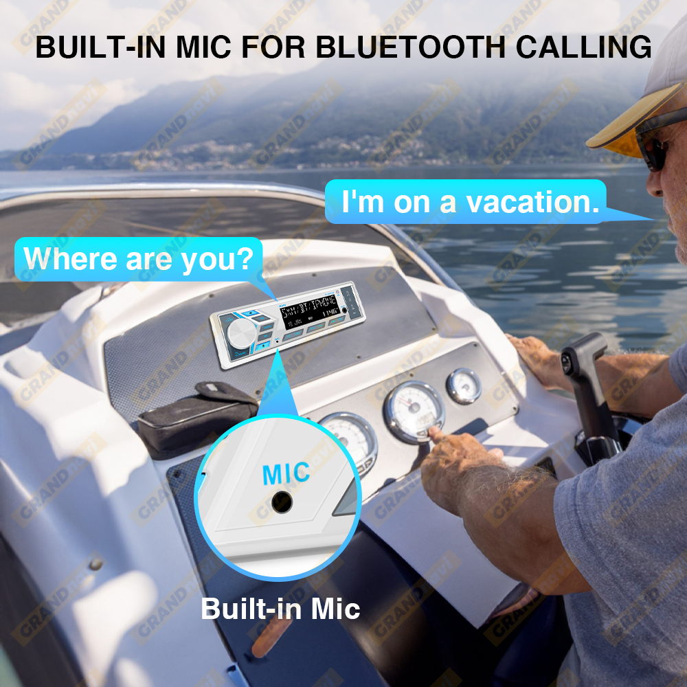 1Din Marine Stereo MP3 Receiver Bluetooth Boat Radio Digital LCD Display AM FM SD AUX Audio For Yacht Gauge ATV UTV RV Golf Cart