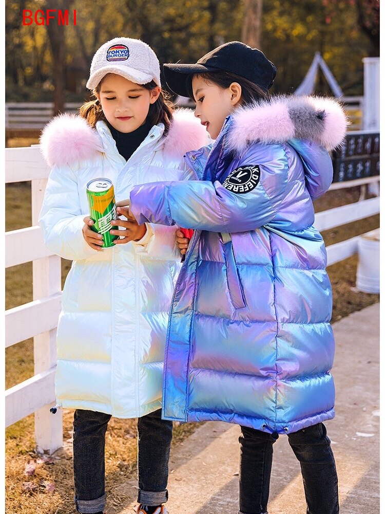 Mode Kinderen Katoenen Jas Voor Meisjes Warme Parka Gekleurde Bontkraag Thicken Bovenkleding Winter Kleding 5-13 Jaar meisje Snowsuit