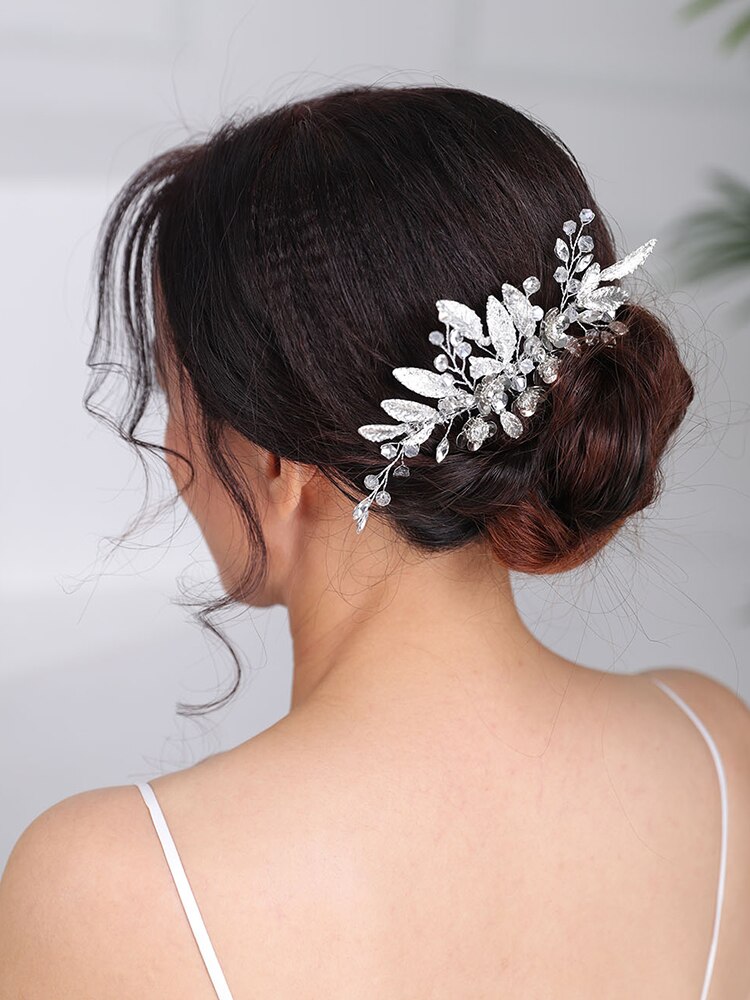 Recién llegado , a la tocados de novia, peineta plateada con flores, tocado de hojas, tiara, accesorios para el cabello de boda para mujer
