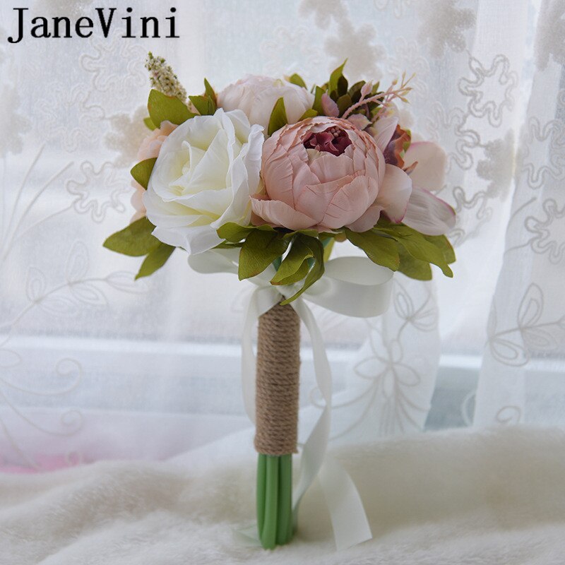 JaneVini A Buon Mercato Damigella D&#39;onore Bouquet Da Sposa 16cm Rosa Articielle Ortensia Peonia Damigelle D&#39;onore Spose Fotografia Piccoli Fiori