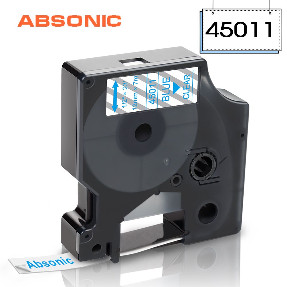 Absonic 1PCS 45014 Blue on White 12mm Label Tape Mixed Colors for DYMO D1 45013 Tapes for DYMO LabelManager 160 280 Label Maker: Blue on Clear