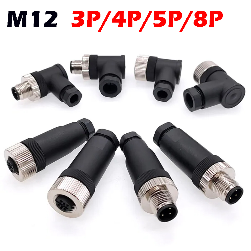 M12 sensor connector 4pin 5pin M12-8 waterproof male&female plug screw threaded coupling A Code sensor connectors