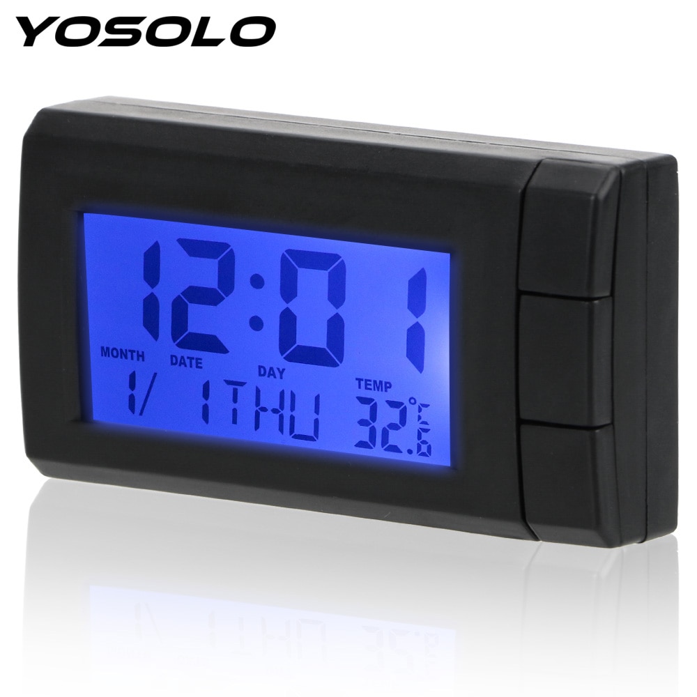 Yosolo Auto Horloge Thermometer Temperatuur Display Elektronische Klok Auto Ornamenten Auto Lcd Digitale Display Klok Zelfklevend