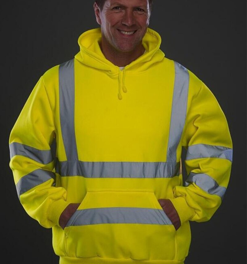 Men's High Visibility Safety Hooded Reflective Hoodies Workwear Pullover Fleece With Reflective Tripes Workwear Sweatshirts Male