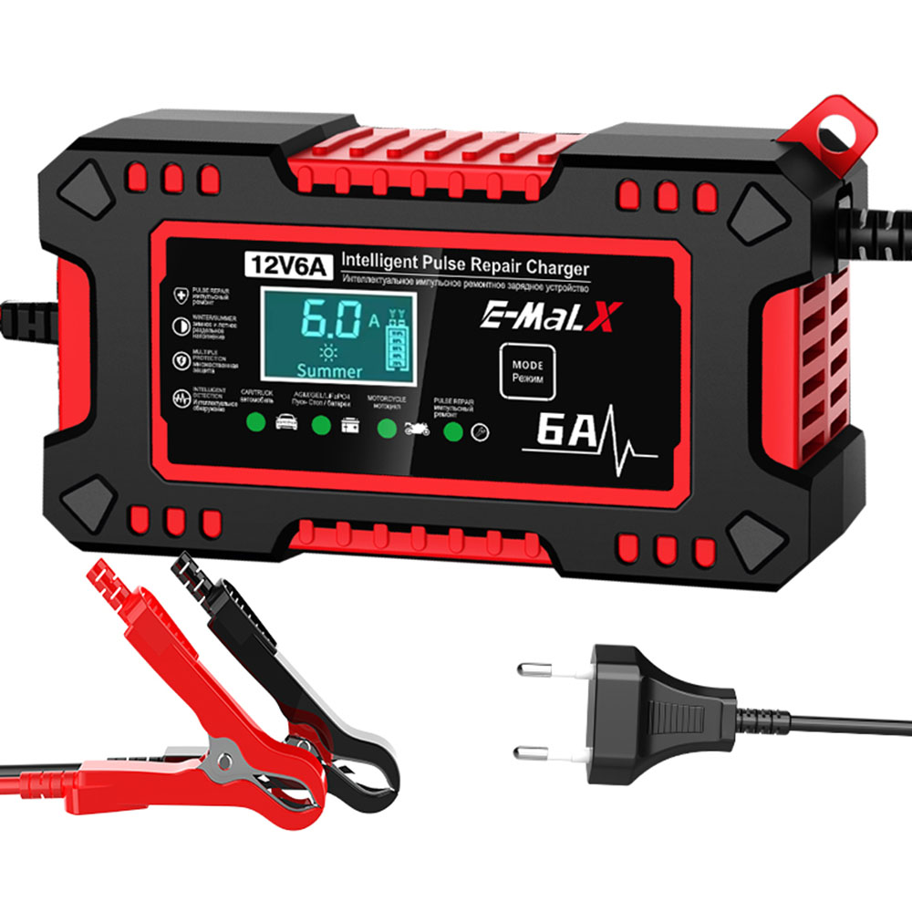 Carregador de bateria de carro 12v 6a, display lcd digital, proteção contra sobretensão, detecção de temperatura, reparo de pulso inteligente: Cinza escuro