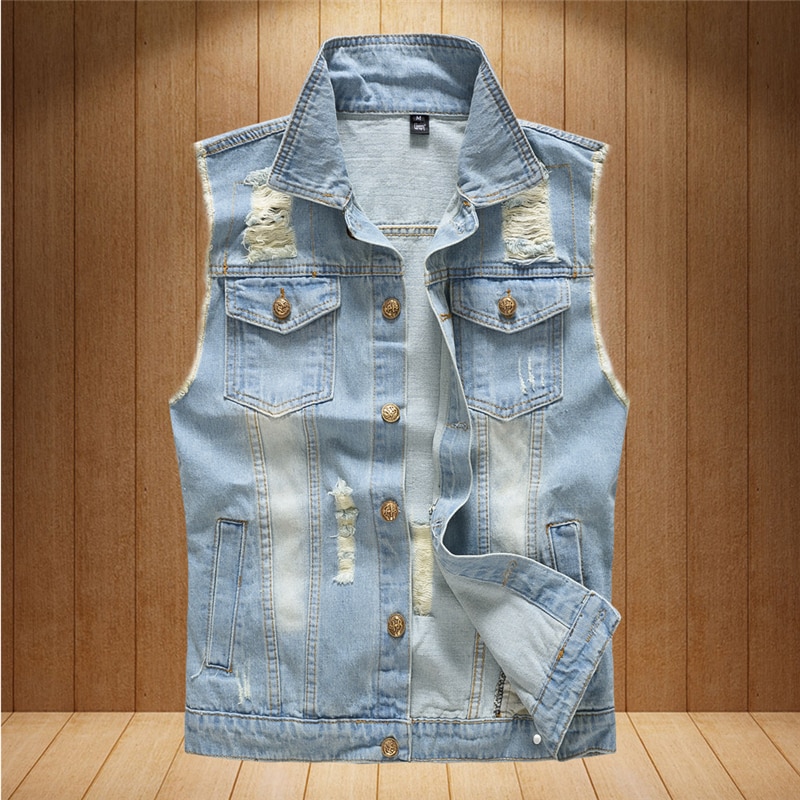 high-grade Denim Vest Men top coat jeans Spring Autumn Vintage 80s Classic Casual cowboy clothes