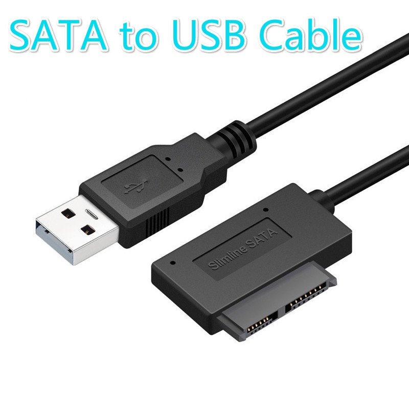 Black USB 2.0 To SATA Cable Slimline For Tablet Laptop Notebook Optical Drive Adapter Converter Cable For DVD CD ROM PC TXTB1