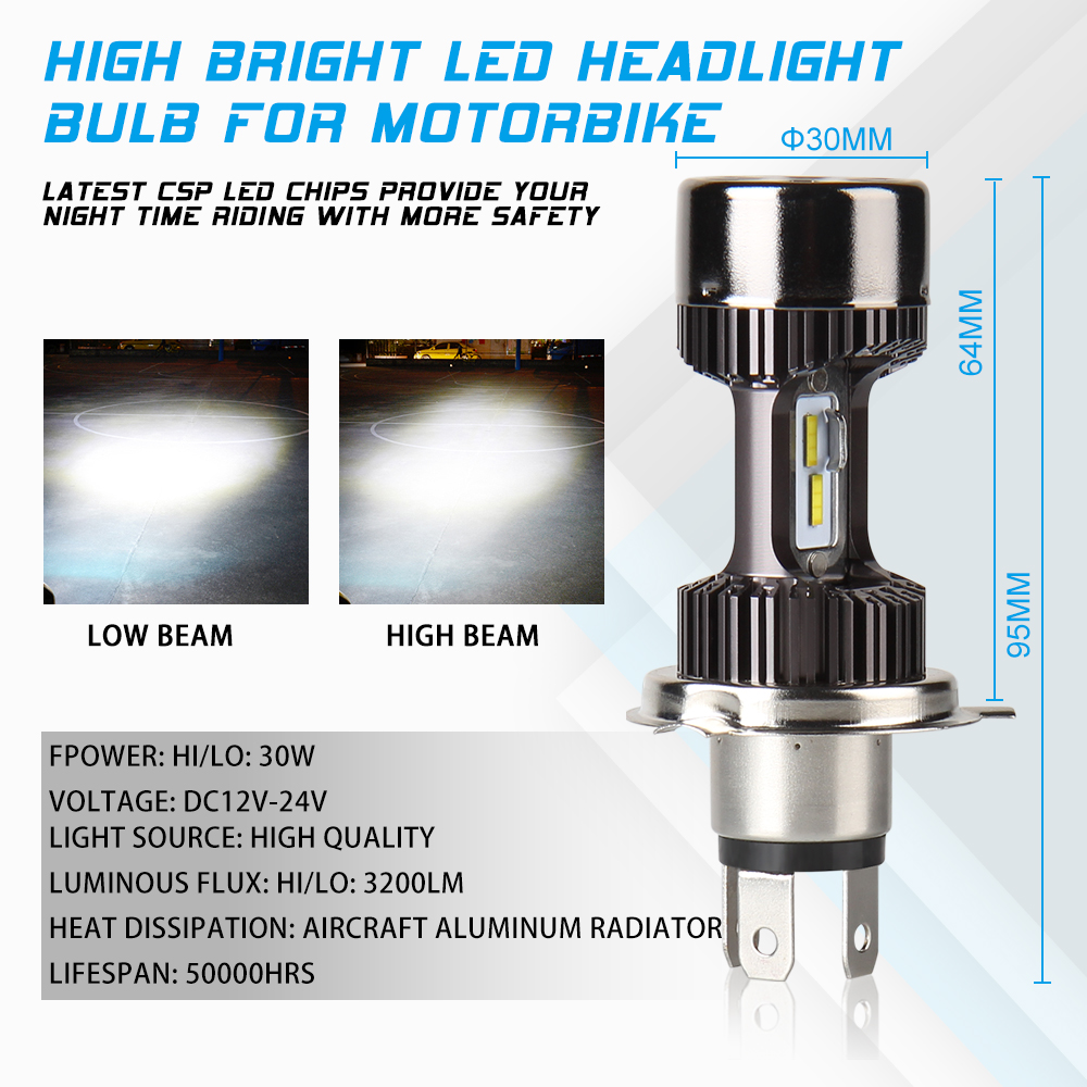 Motorfiets 12v H4 Hi Lo beam Moto LED Koplamp Fit Meest Motorbike LED Lampen Conversie Kit Lampen 30W 3200LM 6000K