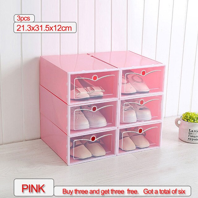6 /12 pcs Thick Transparent Storage Box Shoe Box Storage Shoe Box Dustproof Shoes Organizer Box Clamshell Type Storage Organizer: pink Buy 3 get 3 S