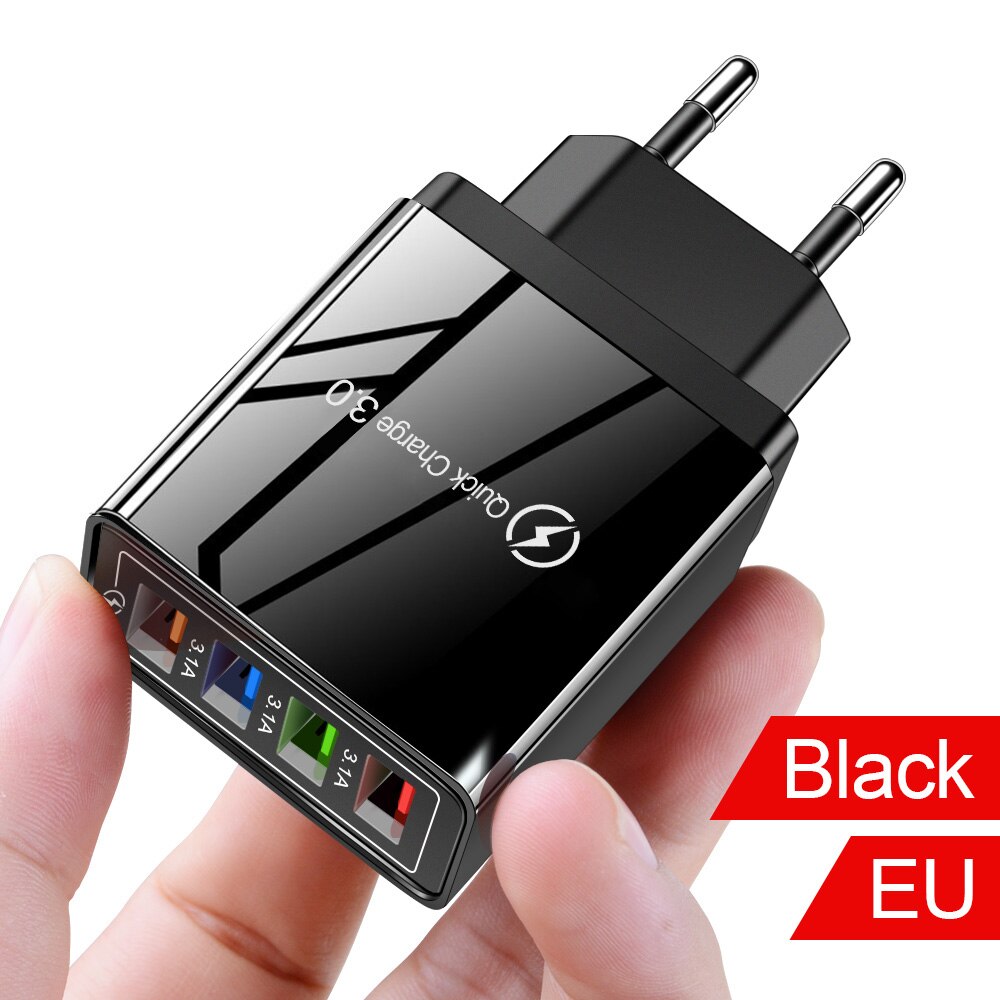 Cargador USB con enchufe europeo/estadounidense Olaf, carga rápida 3,0 4,0, adaptador de teléfono para Huawei Tablet, cargador móvil de pared, adaptador de carga rápida: EU Plug / Black