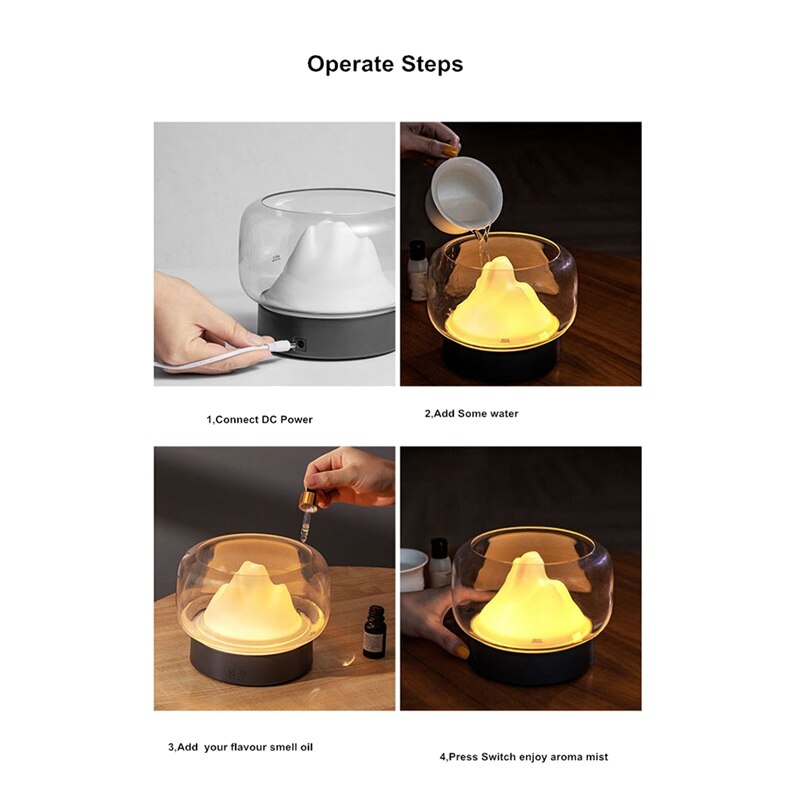 Aroma Diffuser 400ML Mountain View Essential Oil Aromatherapy Difusor with Warm and Color LED Lamp Humidificador