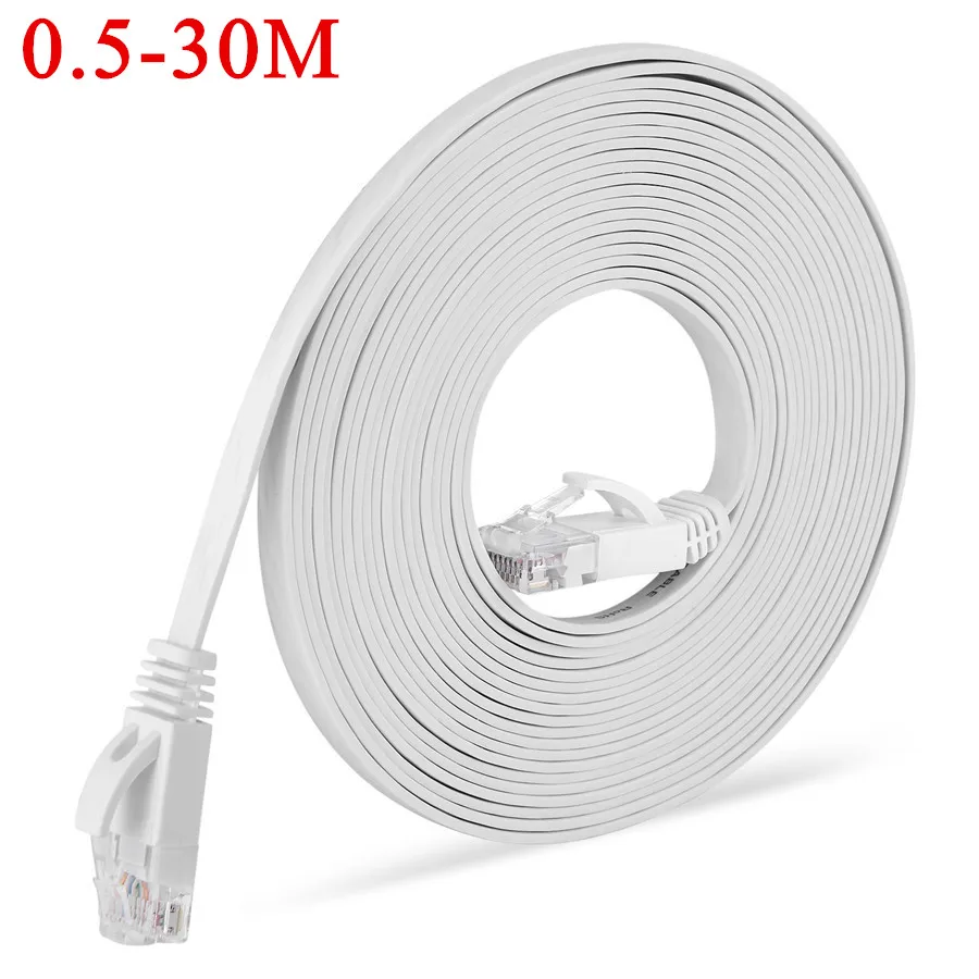0.5m 1m 2m 3m 5m 10m 15m 20m 30m Cable CAT6 Flat Ethernet Cable RJ45 Patch LAN CAT 6 Network Cable for Computer Router Laptop: WHITE / 0.6m