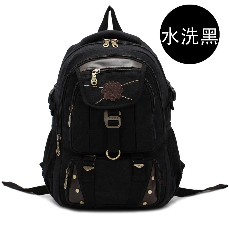Kakko-mochila de lona para hombre y mujer, bolsa de viaje de alta capacidad, a la , para estudiantes: Negro