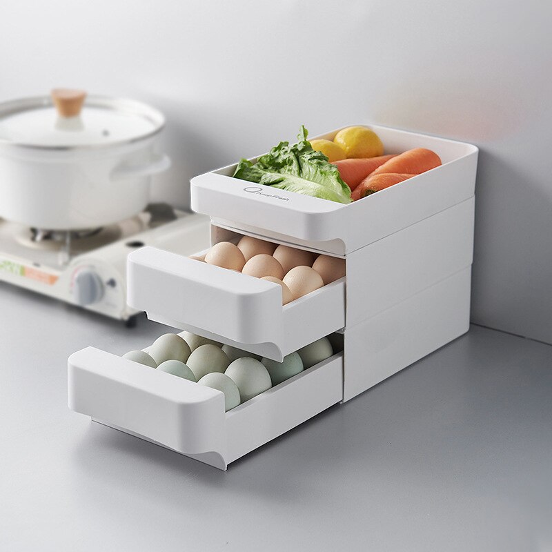 Durable Multi-layered Egg Storage Box Fridge Fresh-keeping Food Storage Box Ftuit Vegetable Drawers Superimposable Home Storage