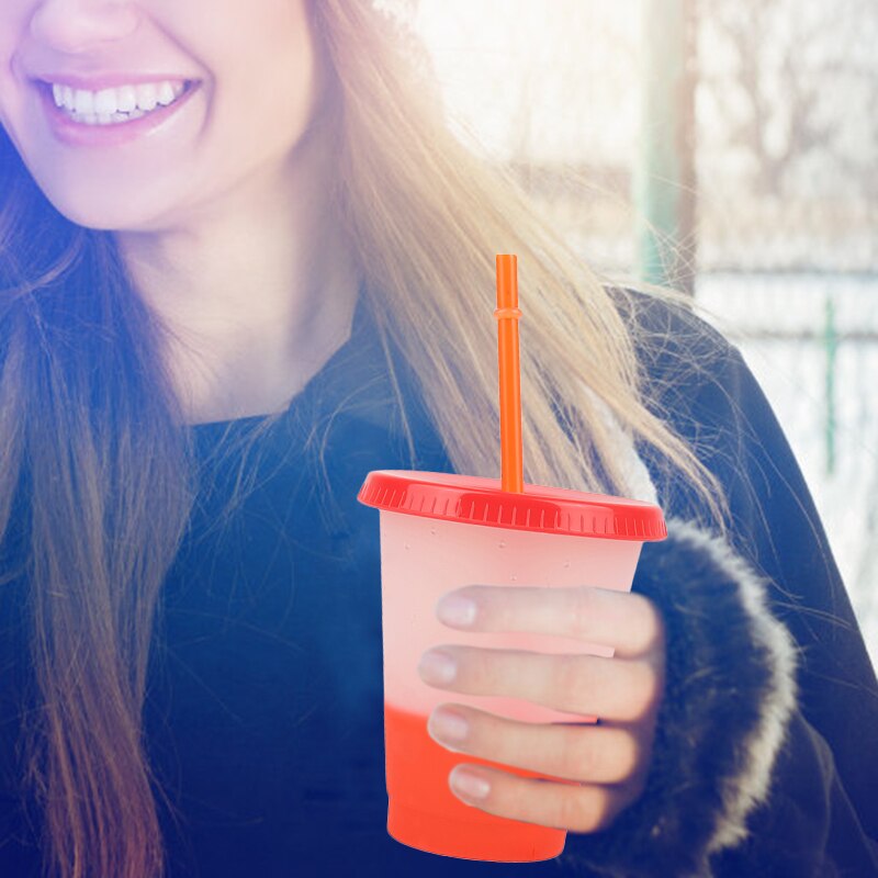 Cold Cups Reusable Color Changing Cups Color-popping Style Plastic Tumbler With Lid Straw Party Cup Drink Drinkware 473ml