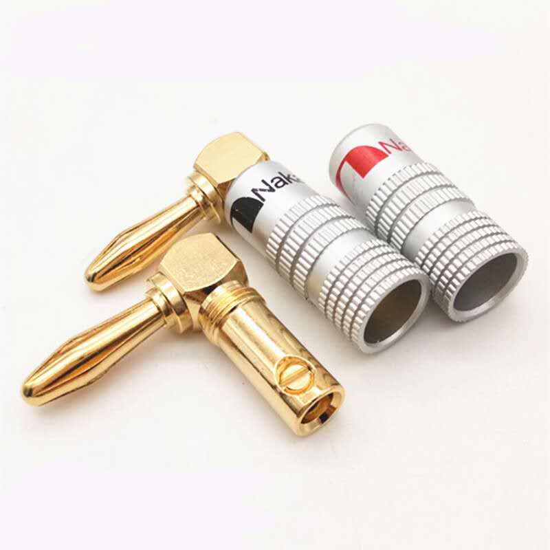 2PCS Banana Plug Right Angle 90 Degree 4mm Gold-Plated Video Speaker Adapter Audio Connector Banana Connectors