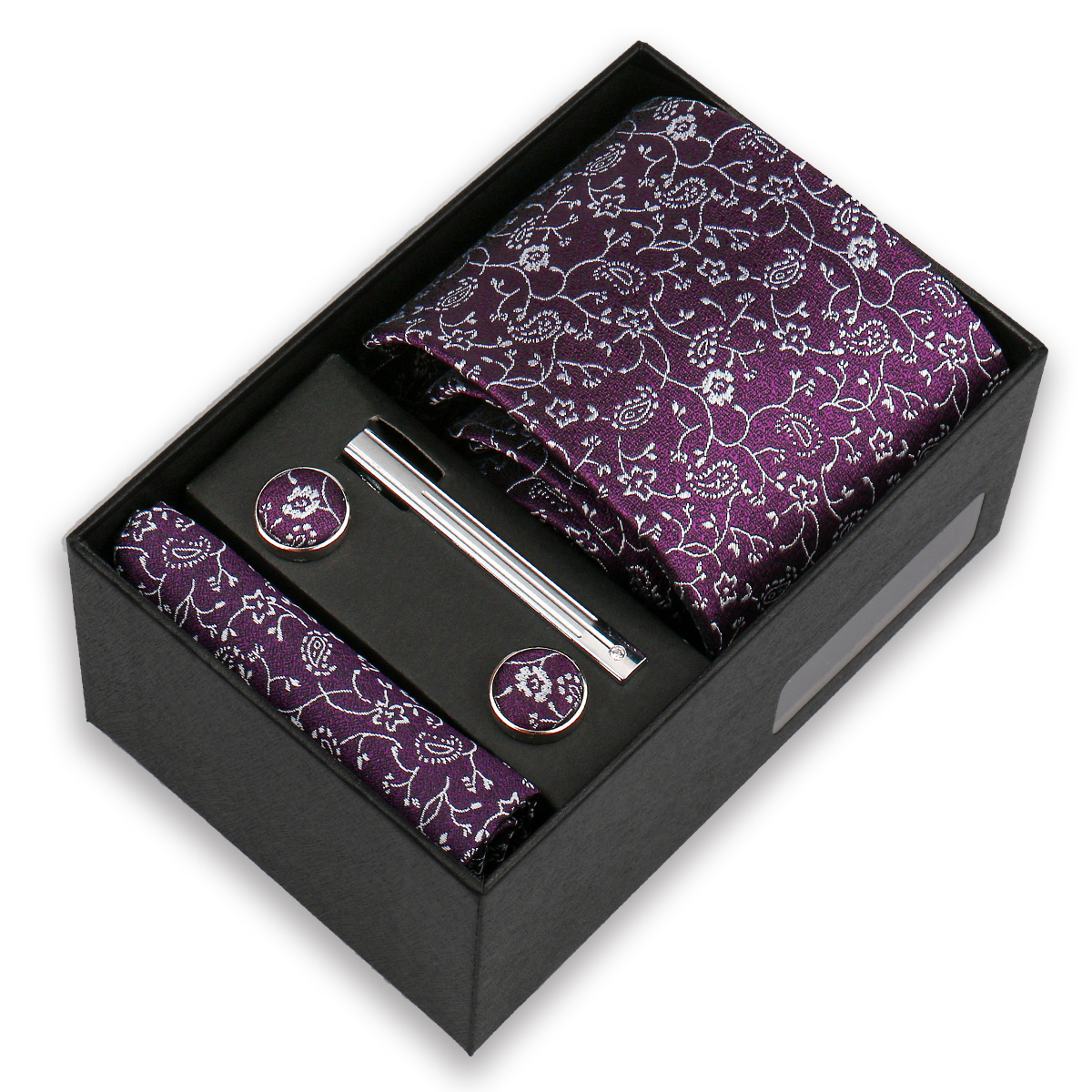 Conjunto de gravata de luxo para homens caixa de presente de negócios festa de casamento moda masculina conjunto de gravata paisley lenço abotoadura gravata-clipe terno presente para homem