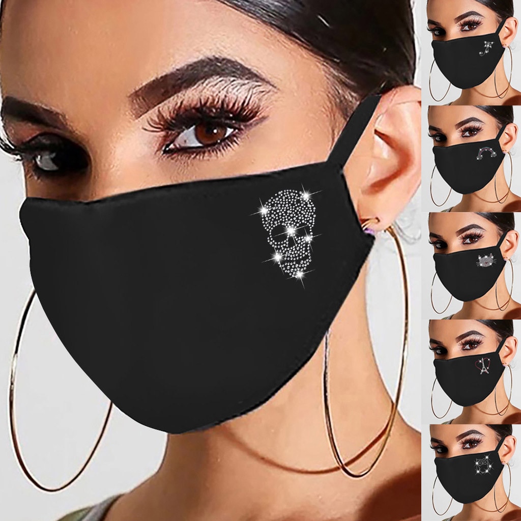 1Pc Christmas Ski Fasemask Adults Black Print Reusable Masque Washable Breathable Mascarillas Balaclava Cap Bandana