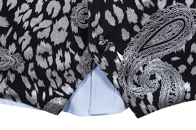 Mens Gold Silver Leopard Print Vest Paisley Flower Metallic Suit Waistcoat Male Prom Party Disco Dress Vest Tuxedo Gilet Homme