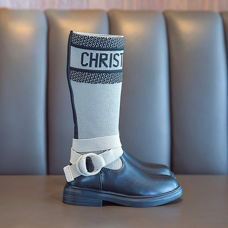 Outono crianças botas na altura do joelho botas altas do bebê meninas botas pretas crianças marca meias sapatos moda sapatos macios deslizamento em botas vestido sapatos