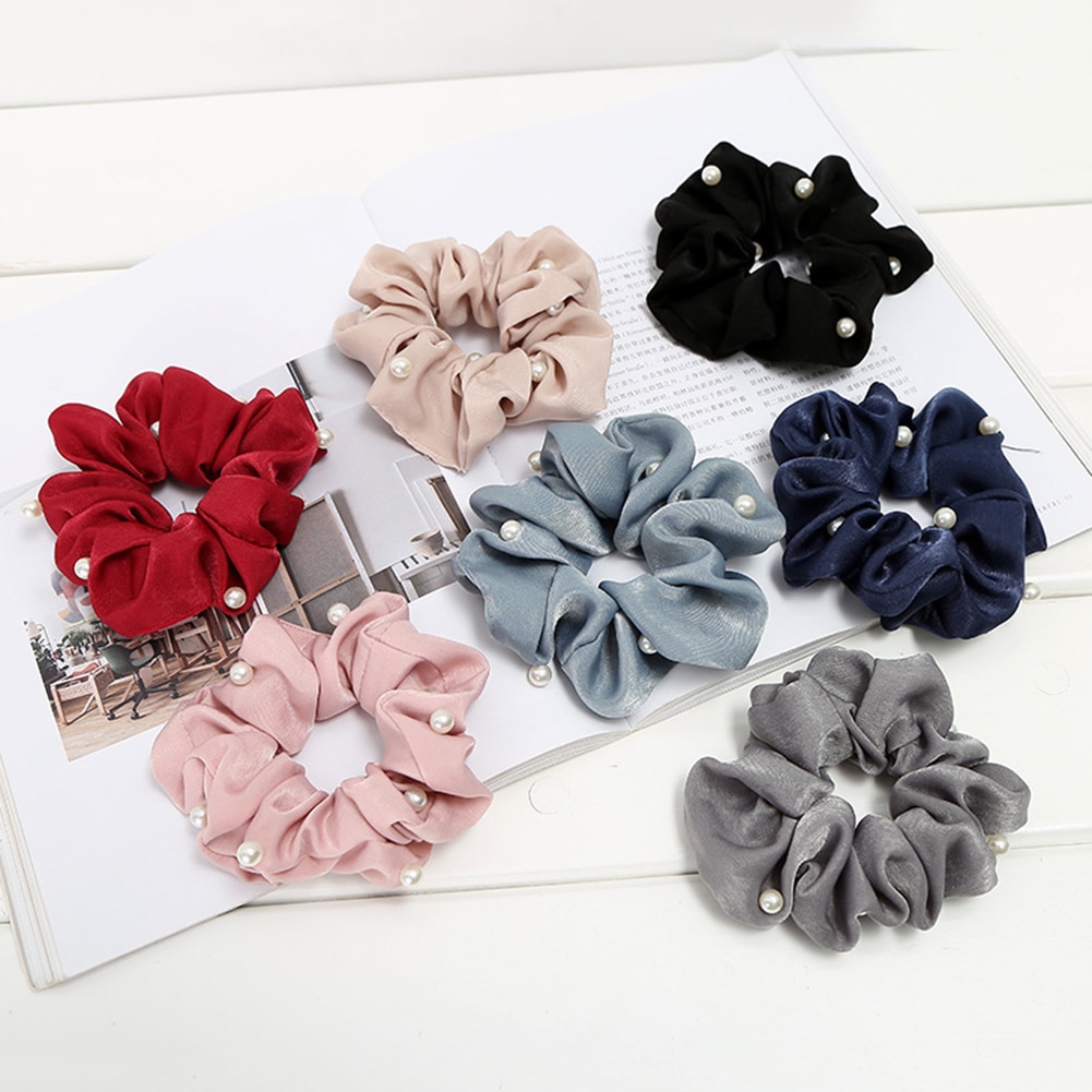 Coletero con perlas para mujer, lazos para el pelo suave y elástico, cintas elásticas para el cabello Vintage, accesorios para niña