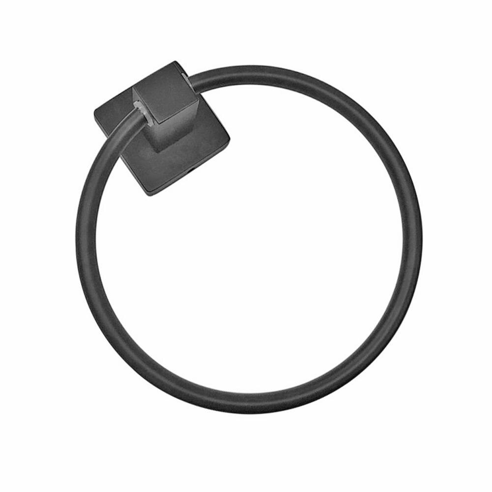 Eenvoudige Muur Gemonteerde Ronde Handdoek Ring Matte Black Roestvrij Staal Kleding Rek Badkamer Supporter Hardware Accessoires