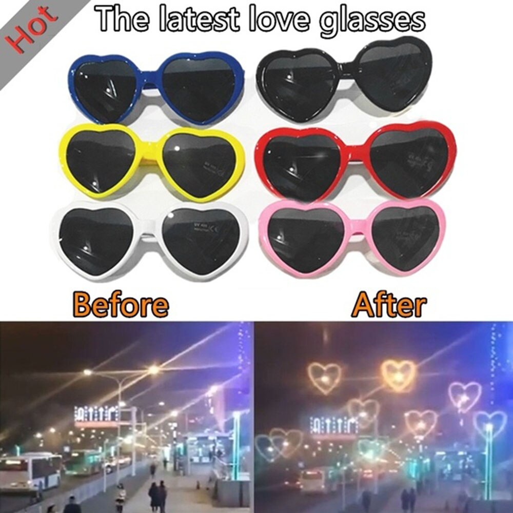 Love Heart Shaped Effects Glasses Watch The Lights Change to Heart Shape At Night Diffraction Women Sunglasses