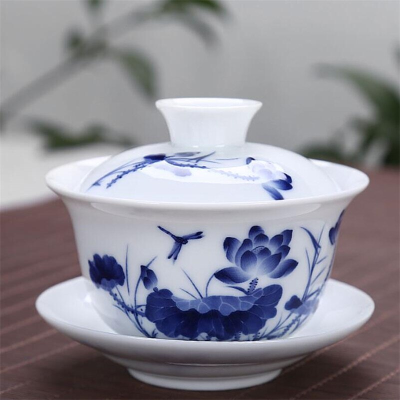 200ML Chinese Traditions Gai Wan Tea Set Bone China Tea Sets Dehua Gaiwan Tea Porcelain Pot Set Travel Beautiful And Easy Kettle: A