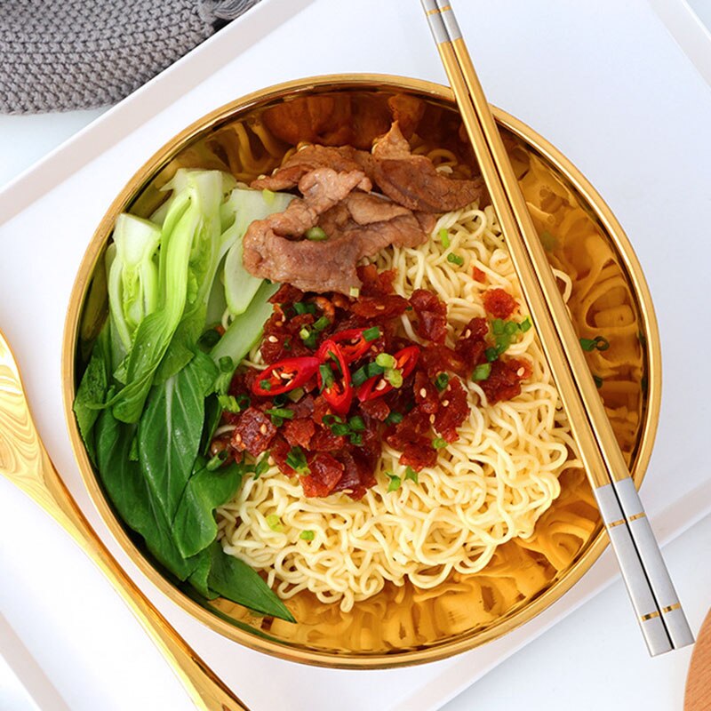Rund nudel mad skål dobbelt lag anti-skoldning service til pot sauce suppe ris stor ramen skål skål i rustfrit stål