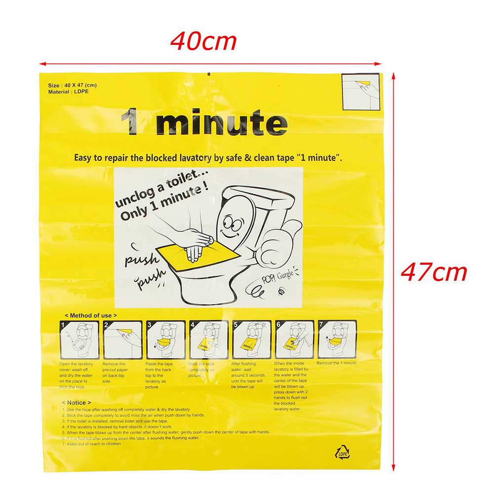 40x47cm Toilet Disposable Sticker Plunger Dredge Easy Fix Clogged Film SUB