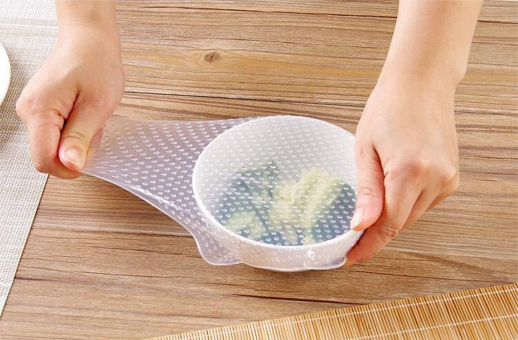 Tapas elásticas de silicona para envolver alimentos, papel para guardar alimentos frescos, sello elástico, Bol de vacío, herramienta de cocina, 4 Uds.