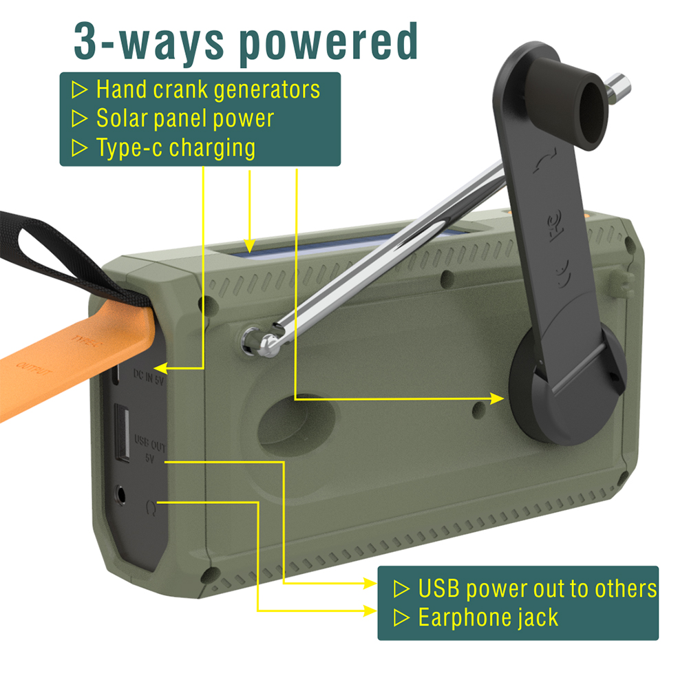 Radio de emergencia DAB/FM con Bluetooth, receptor de Radio Solar portátil, dinamo de manivela, Radio para exteriores, altavoz para acampar con linterna