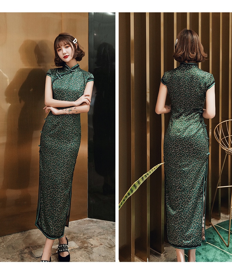 Sheng Coco Groen Lange Groene Cheongsam Avond Party Dress Chipao Vrouwen Chinese Traditionele Kleding