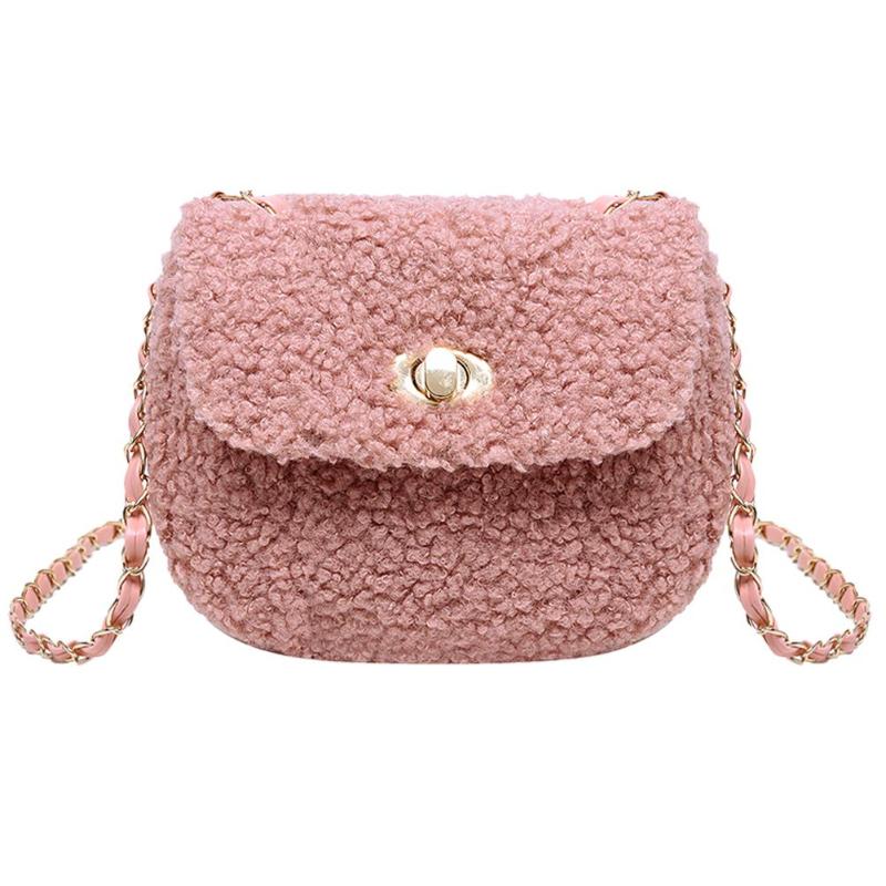 Fleece crossbody handtassen dames effen kleur kleine schoudertassen meisjes kleine schoudertassen portemonnees clutches: Roze