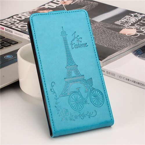 Hongbaiwei voor nokia 5 hoesje, reliëf leren hoesje voor nokia 5 flip case, verticale achterkant, magnetische beschermhoes: Ta blauw