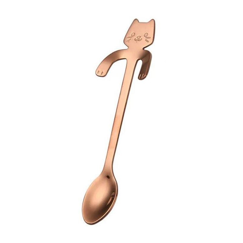 2Pcs Stainless Steel Teaspoons Mini Cat Kitten Spoons Coffee Tea Dessert Spoon Drink Mixing Milkshake Spoon Tableware Set: Rose Gold (2Pcs)
