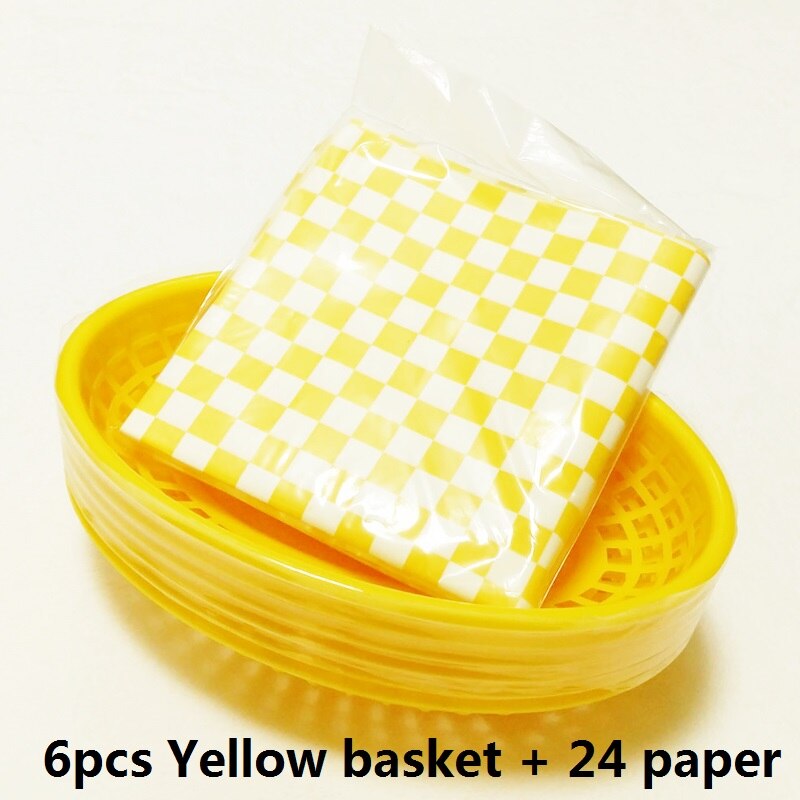 6Pcs Snelle Mand Plastic Resturant Dog Mand 24Pcs Gecontroleerd Liners Hamburger Brood Frieten Dog dienblad: 6pc Yellow Basket se