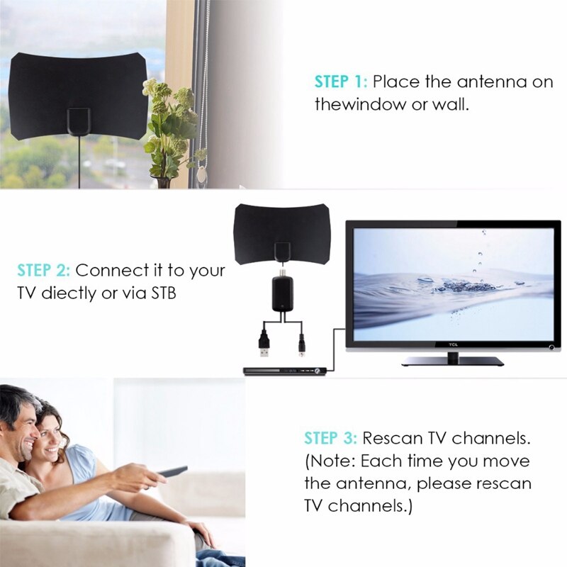 Indoor Digital TV Antenna Aerial Signal Amplifier High Gain HDTV Antenna 75 Miles