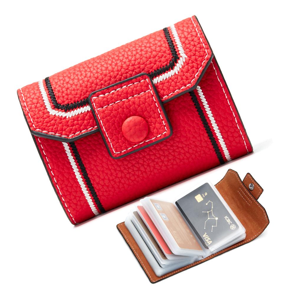 Porte-carte de crédit femmes blocage femelle boîte 26 cartes d'identité portefeuille tenir Rfid organisateur Litchi Grain cuir lignes contrastantes