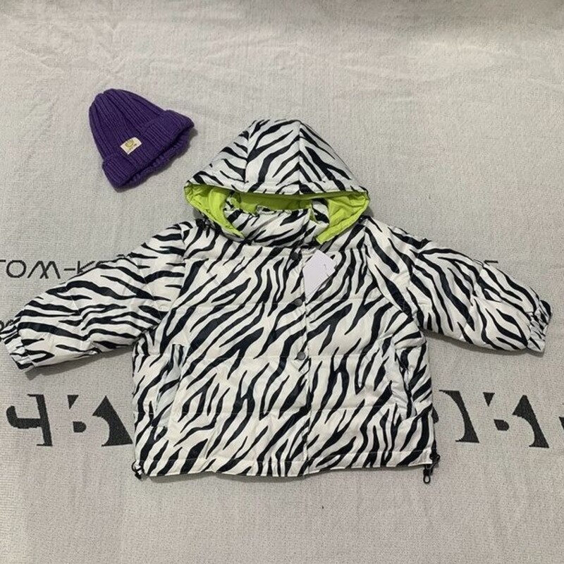 Manteau zèbre en fausse fourrure pour filles, vêtements d&#39;hiver pour enfants, veste Parka pour bébés filles, combinaison de neige, vêtements d&#39;extérieur pour enfants, pardessus à capuche