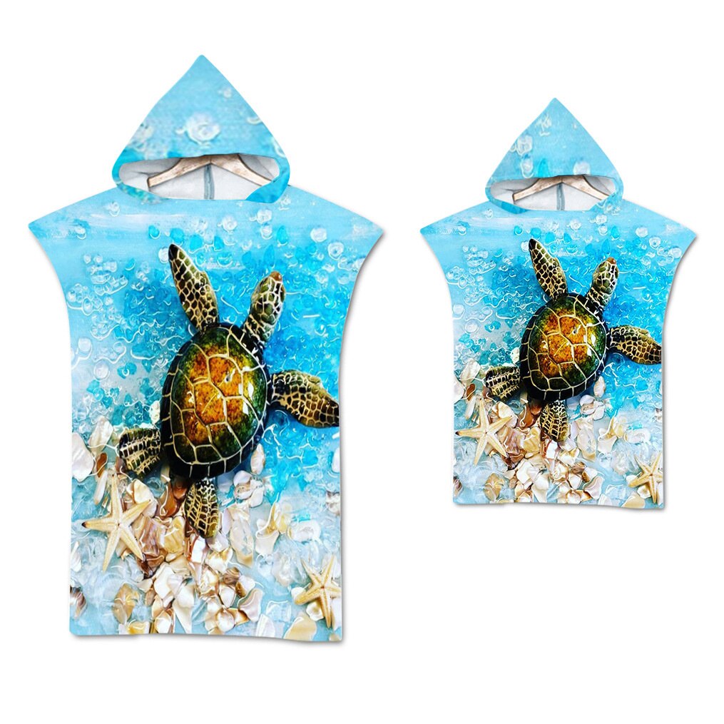 Gedrukt Sea Turtle Microfiber Hoodied Badhanddoeken Zand Gratis Draagbare Strandlaken Zwemmen Beach Surf Poncho Sport Handdoeken: Printed 10 / Adult