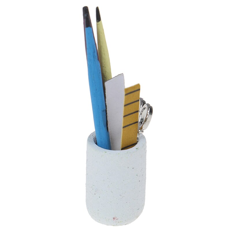 Cute Mini Pen Cup Holder with Pencil Ruler Scissor Accessories 1:12 Dollhouse Miniature 0.8 x 3.4cm