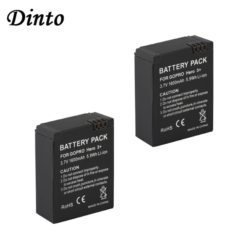 Dinto 2 stks 1600 mAh 3.7 V AHDBT-301 AHDBT-201 Oplaadbare Li-ion Camera Batterij voor Gopro Hero 3 AHDBT 301 201