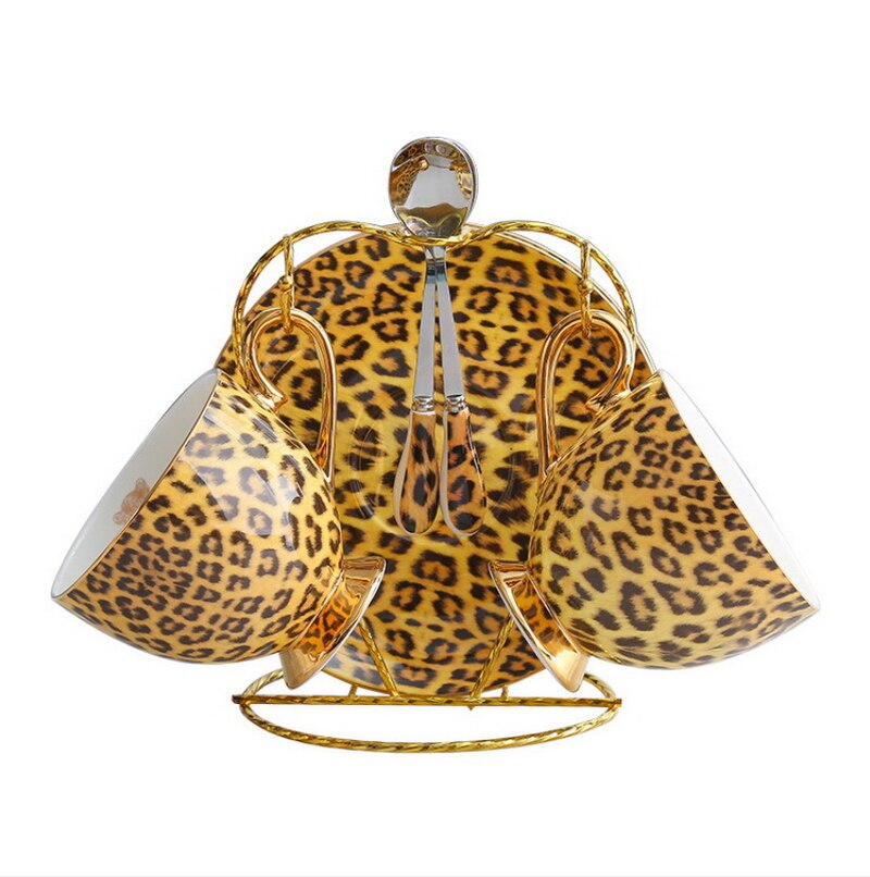 Leopard Coffee Cups Nordic Luxury Tea Coffee Cup Home Water Gold Coffee cup Saucer sets: 2set