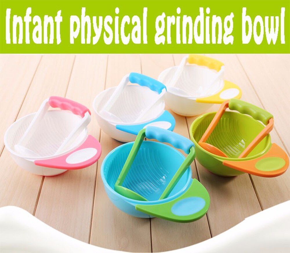 Bpa gratis! 100%  fødevarekvalitet småbørn frugt mad male skål med juice gør håndudstyr babymad mos skål af babymad mølle