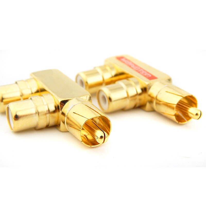 2PCS RCA Tee Joint of Gold Plated Copper 1 RCA Male to 2 RCA Female AV Audio Video Adapter Plug Splitter Converter Connector