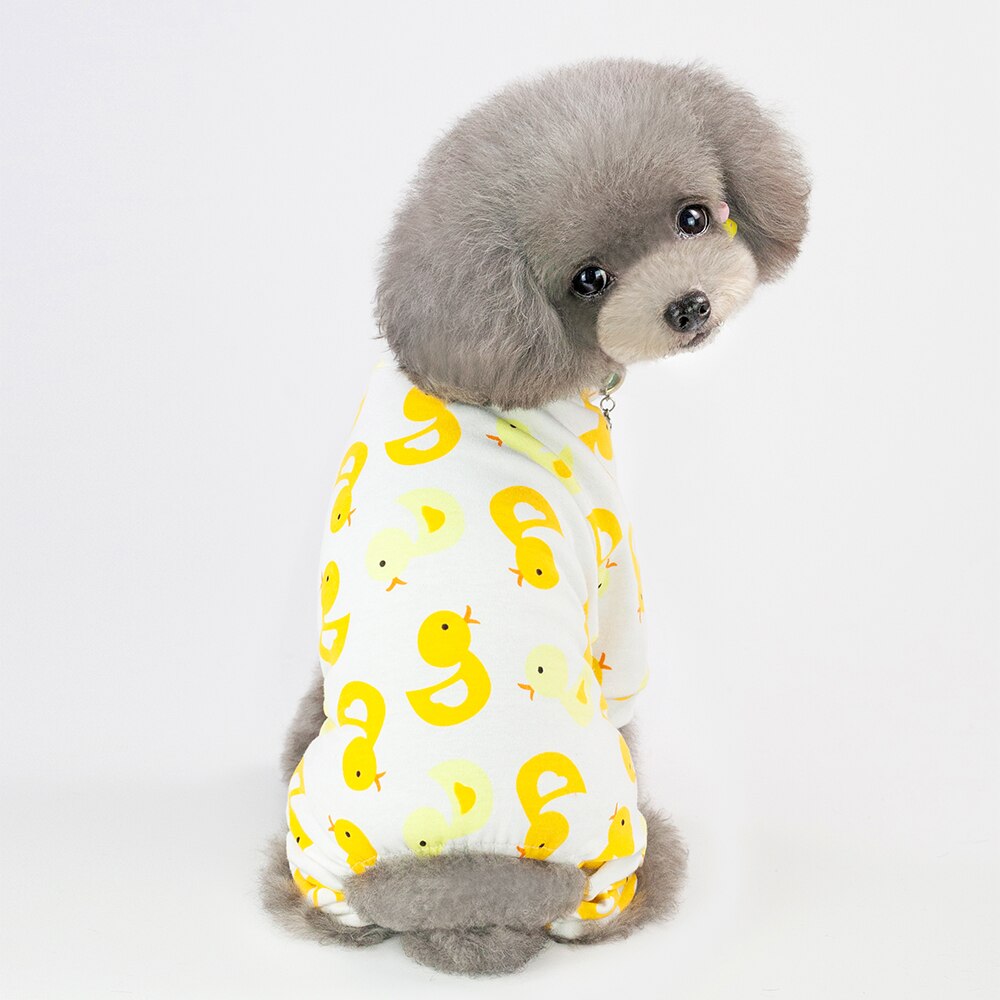 Pijama de algodón para perro, abrigo informal encantador para perros pequeños, cachorros, gatos, mono con patrón de pato, ropa para mascotas,